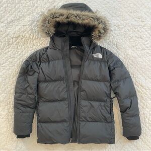 The North Face Girls Black Puffer Coat with Faux Fur Detachable Hood